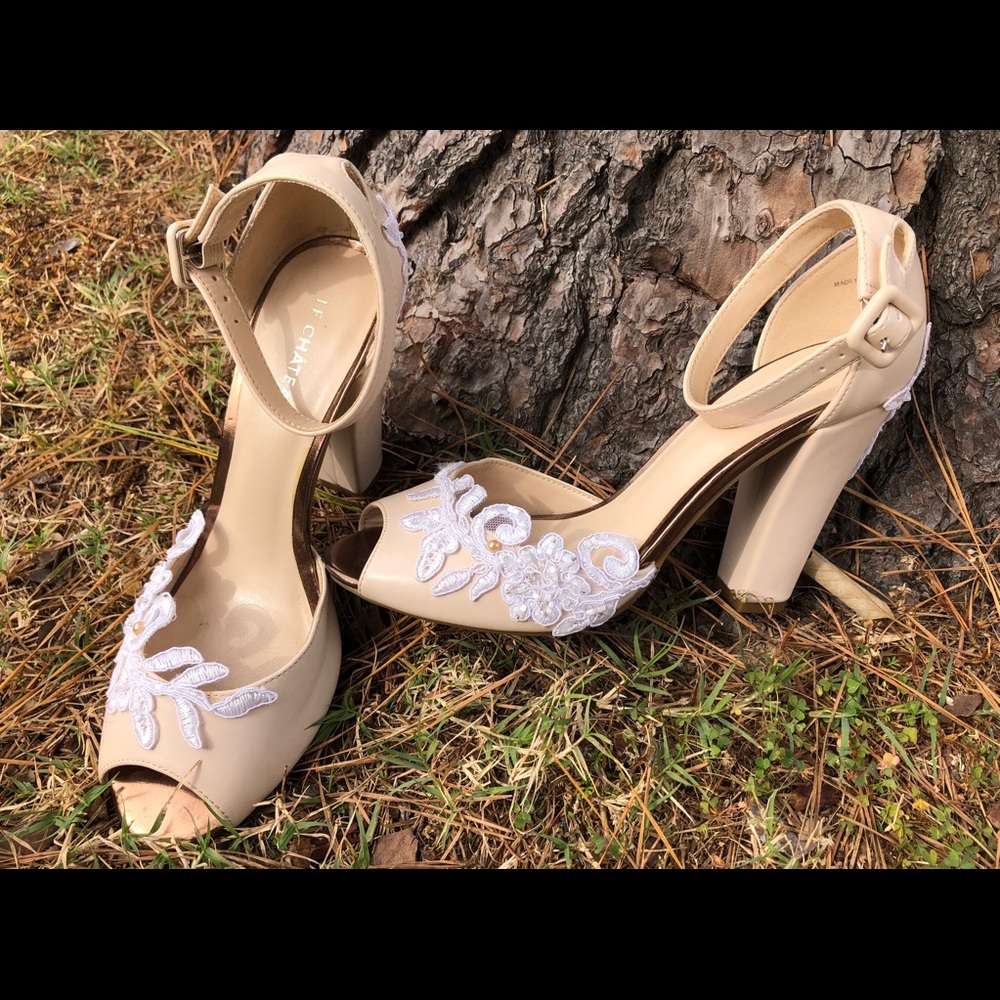 Nude & Lace Peep Toe Heels